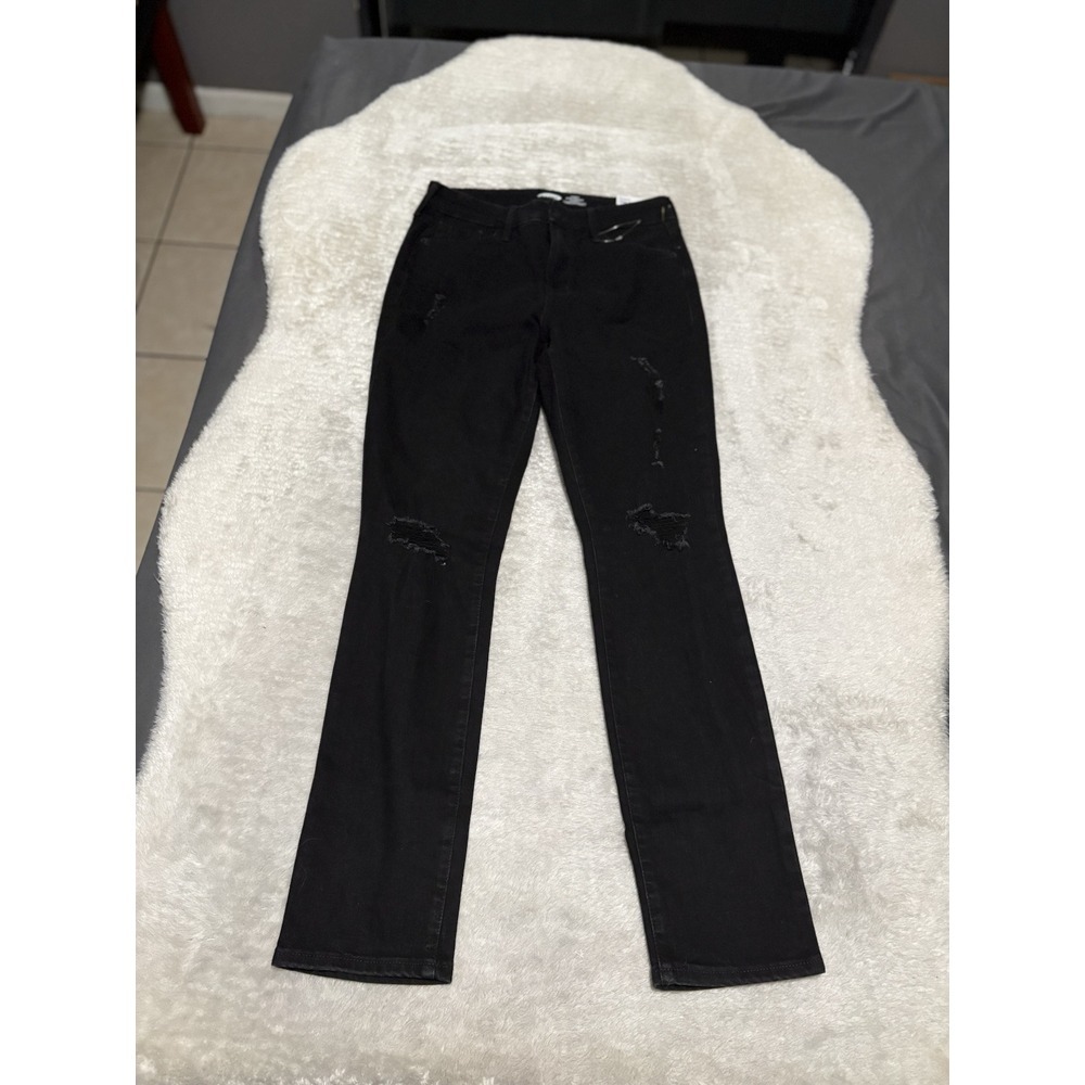 New Old Navy Power Slim‎ Straight High Rise Black Jeans Ripped Size 6